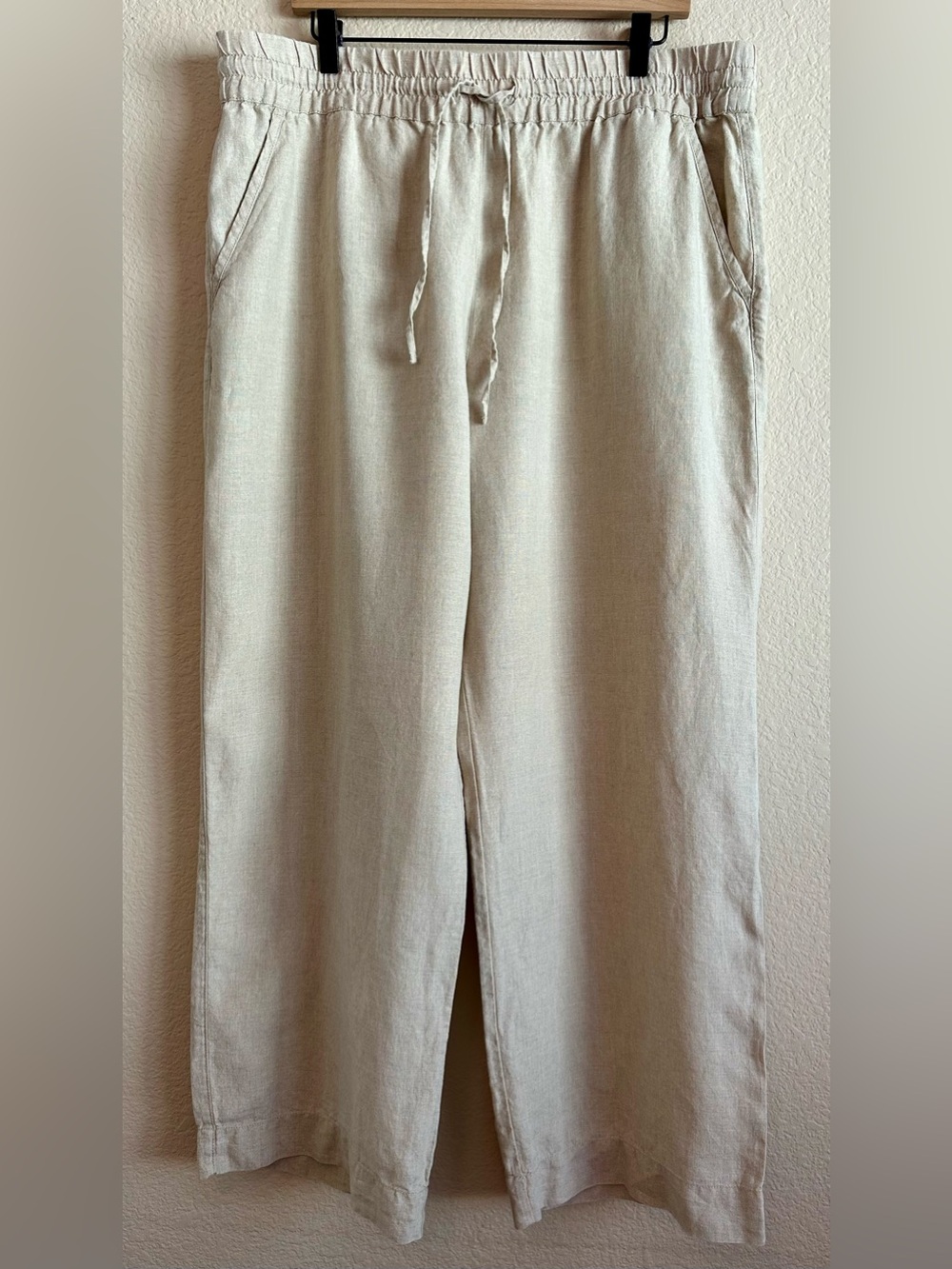 Tommy Bahama Pants Wide Leg 100% Linen Oatmeal Women’s XL Pull On Lagenlook Boho